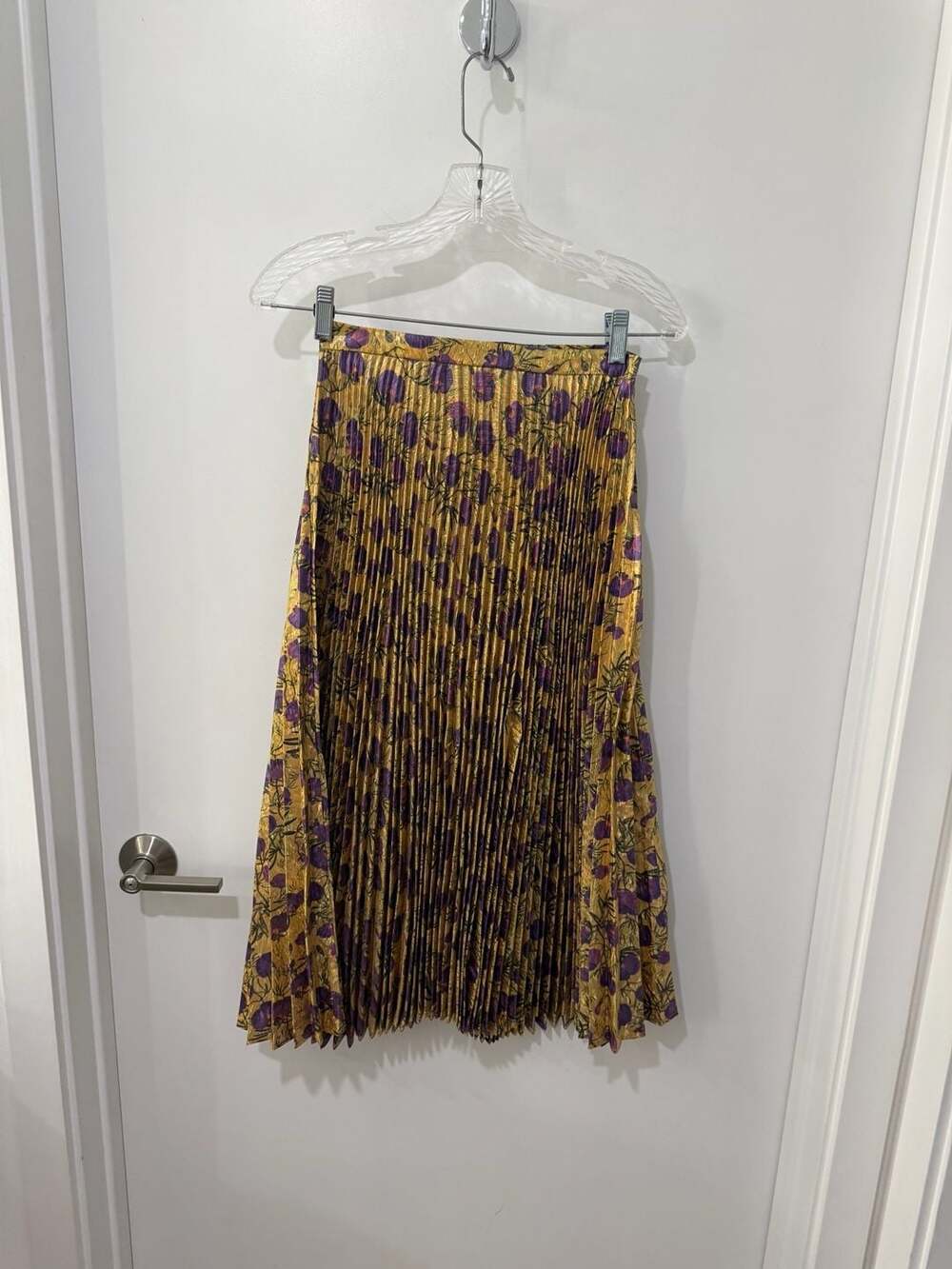 Delfi Collective Floral Metallic Pleated Midi Skirt